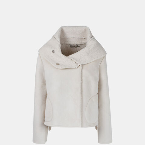 Cazadora motera de mujer de microfibra con interno sherpa, Blanco Cazadora motera de mujer de microfibra con interno sherpa, Blanco